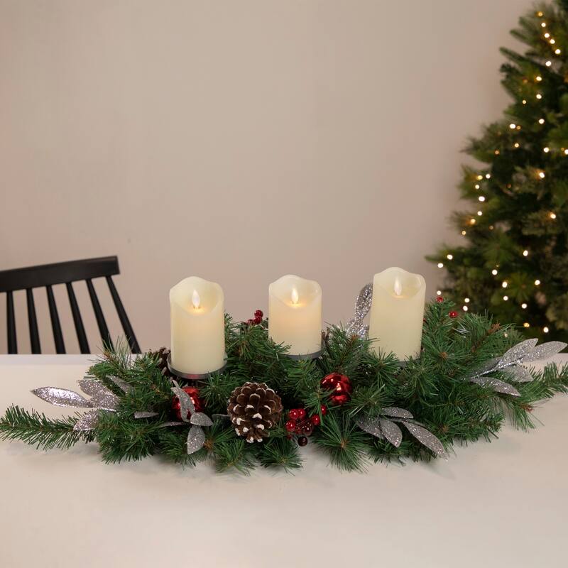 32" Frosted Pine Cone Berries Artificial Candle Holder Centerpiece
