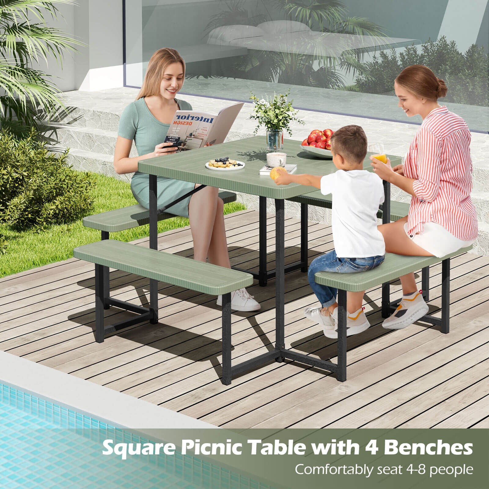 Costway Picnic Table Bench Set for 4-8 People with Umbrella Hole