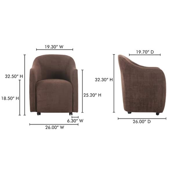 dimension image slide 1 of 2, NADAAL STUDIOS Laken, Upholstered Rolling Dining Chair - 26 X 26 X 32.5