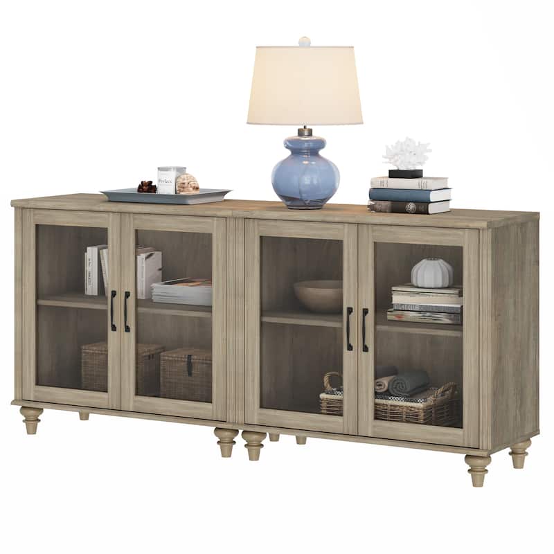 TV Stand with Glass Doors, TV Console Table TV Cabinet