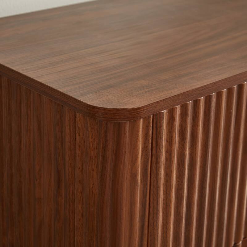 6 Drawers Dresser, 55" Wide Chest of Drawers, Curved Wave Design TV Stand for Bedroom Living Room Hallway