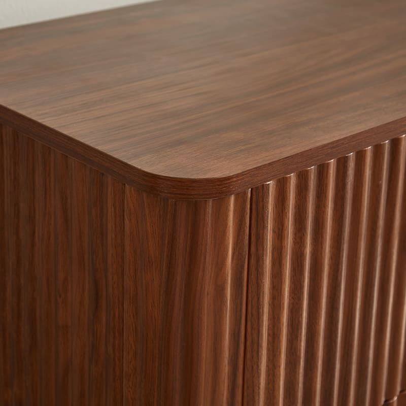 Anmytek 6 Drawer Dresser TV Stand 55 Inch Wide Modern Curved Wave Design Wood Dresser Organizer Walnut Finish