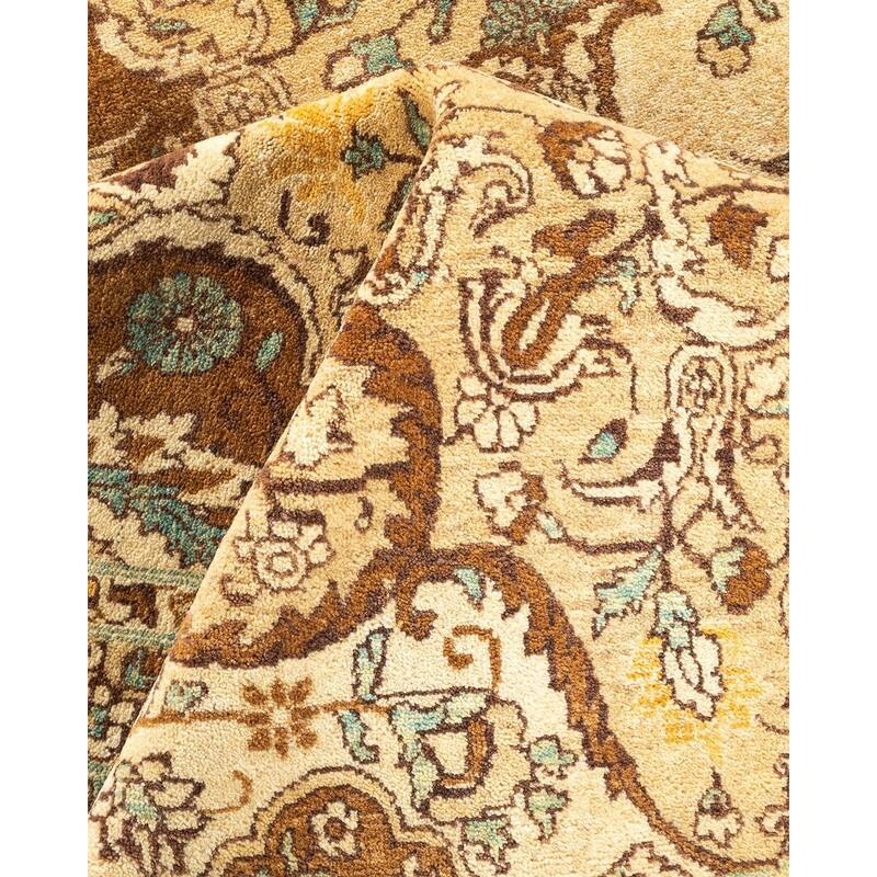 Overton Hand Knotted Wool Vintage Inspired Traditional Mogul Yellow Area Rug - 8' 3" x 10' 8"