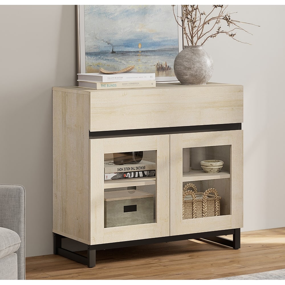 Modern Dresser With Glass Doors, Drawer, And Adjustable Shelf - Multifunctional Storage Cabinet For Living Room Or Bedroom