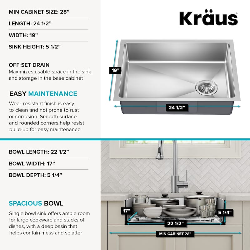 KRAUS Fairlane Undermount 18 Gauge Stainless Steel Kitchen Sink