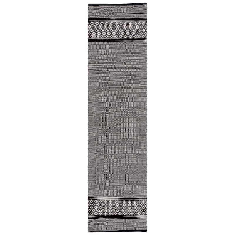 SAFAVIEH Handmade Montauk Margaux Stripe Rug - 2'3" x 9' Runner - Black/Ivory