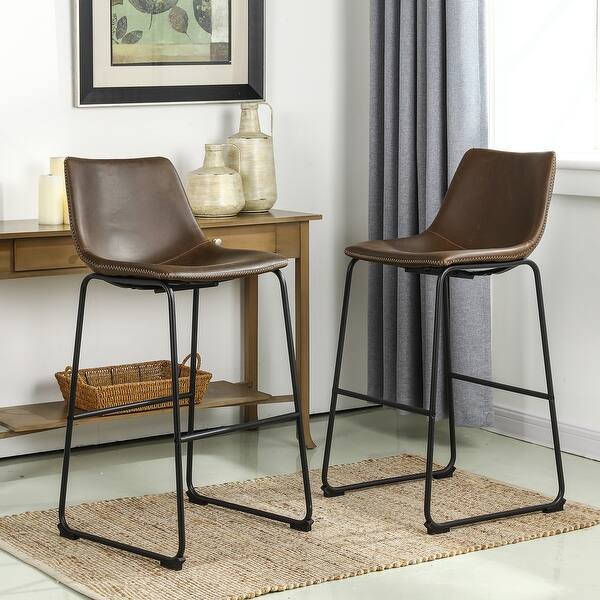 Glitzhome Set Of 2 Mid Century Modern Vintage Brown Leatherette Dining Chair Bar Stools On Sale Overstock 19270548