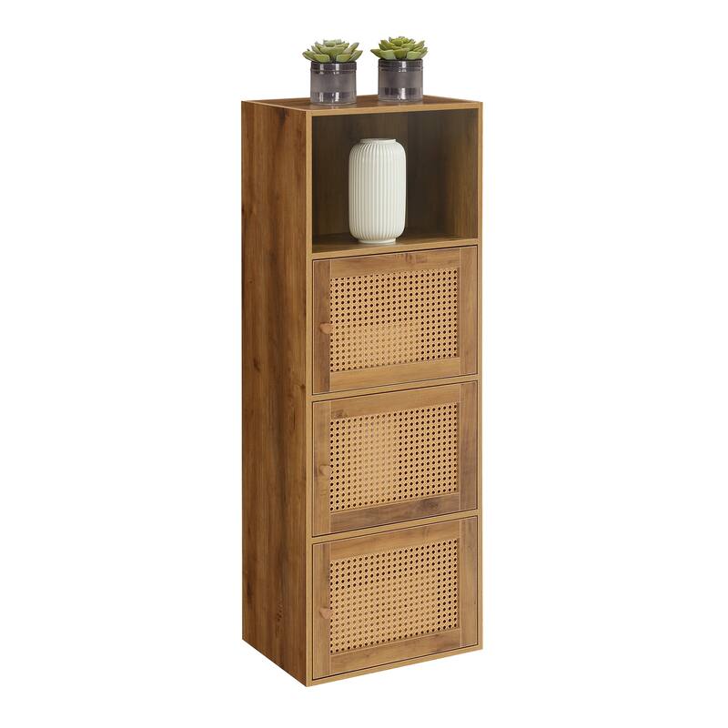 3 Door Storage Cabinet with Shelf - Bathroom Wall Cabinet - Caramel Wood Finish - 16.5"D x 12"W x 46.75"H
