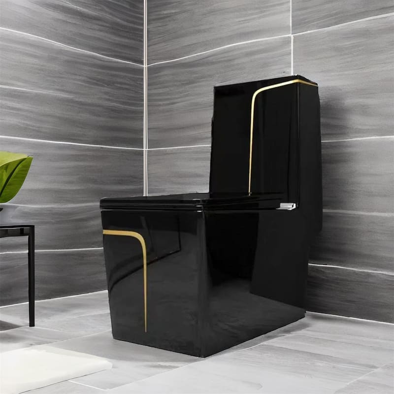 Black Ceramic One Piece Toilet with Seat - Black