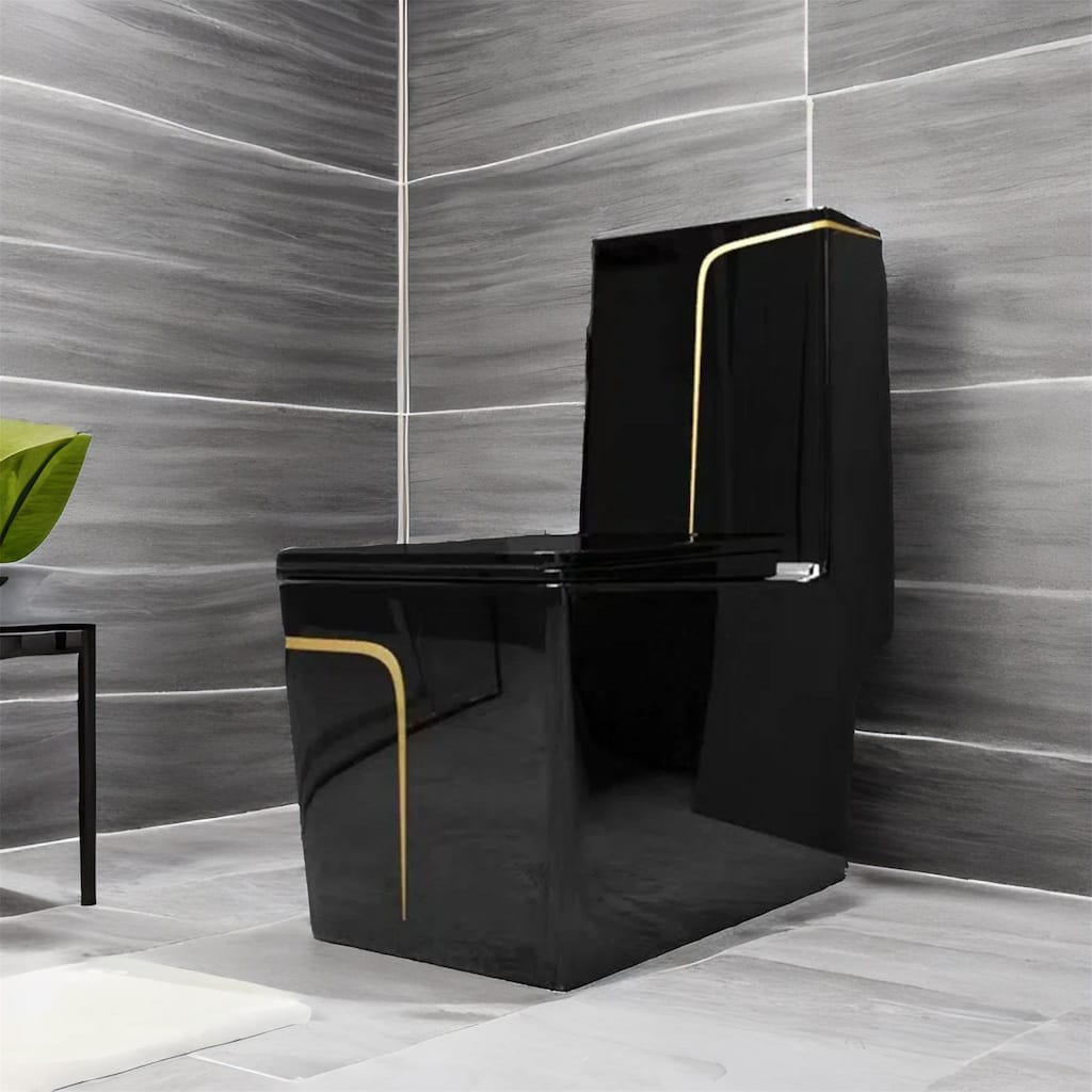 Black Ceramic One Piece Toilet with Seat