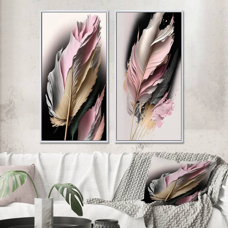 Designart "Pink And Beige Hyperrealistic Roses" Rose Framed Wall Art Set Of 2 - Pink Gallery Wall Set For Home Decor