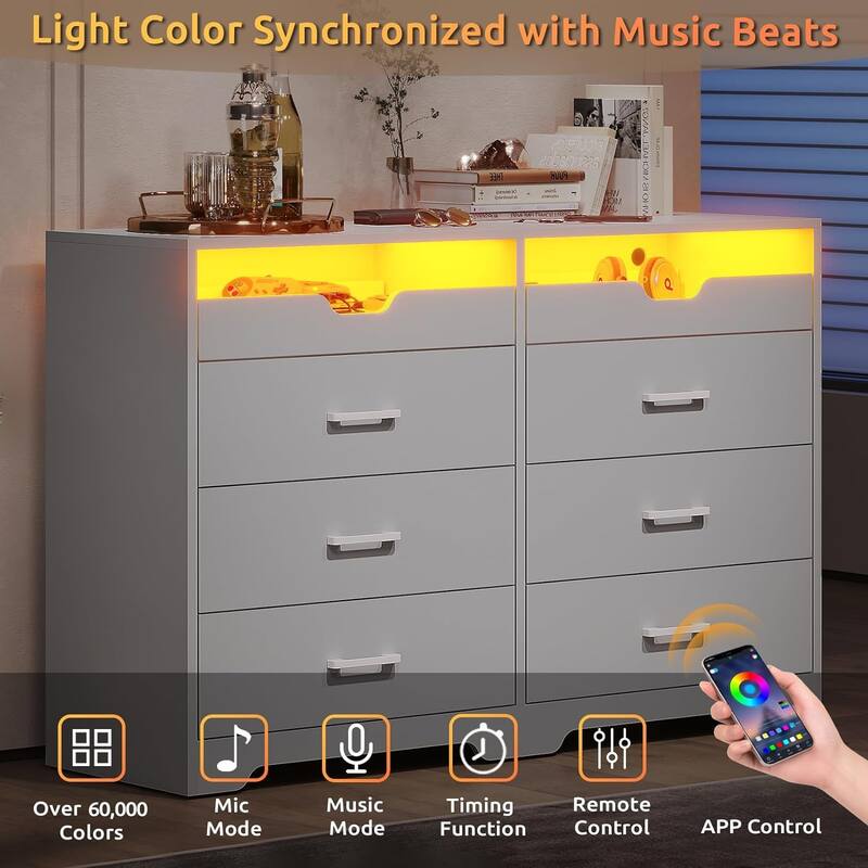 Dresser with LED Lights for Bedroom Double Dresser with 3/6 Drawers