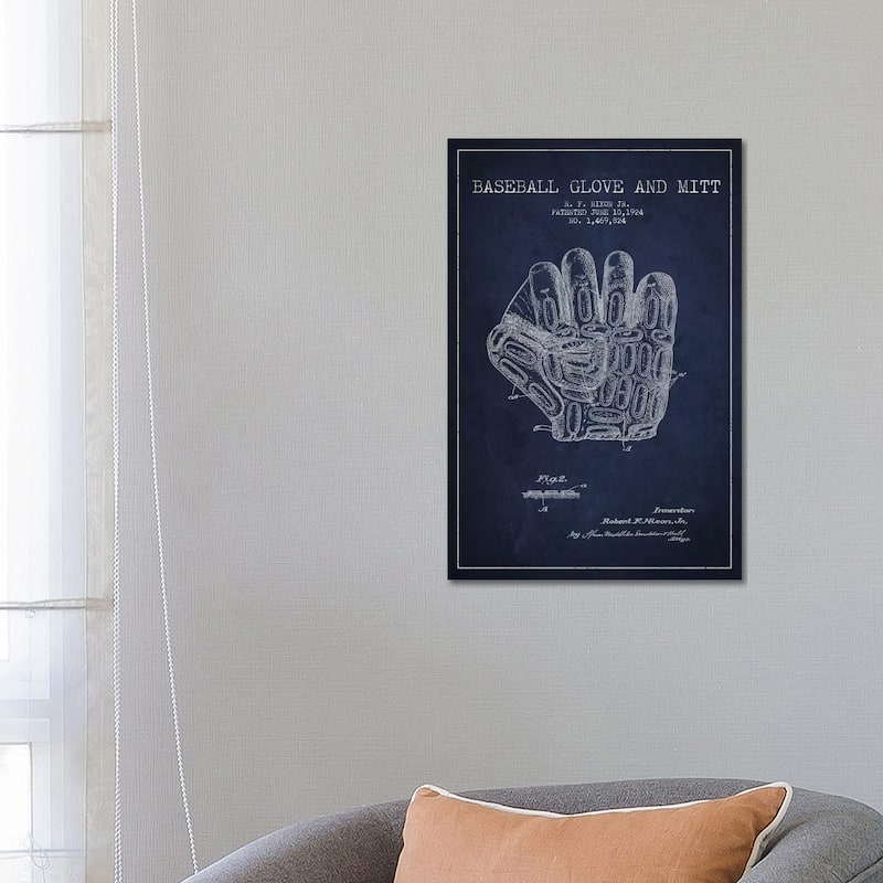 iCanvas "Baseball Glove Navy Blue Patent Blueprint" by Aged Pixel Canvas Print - 26x18x1.5