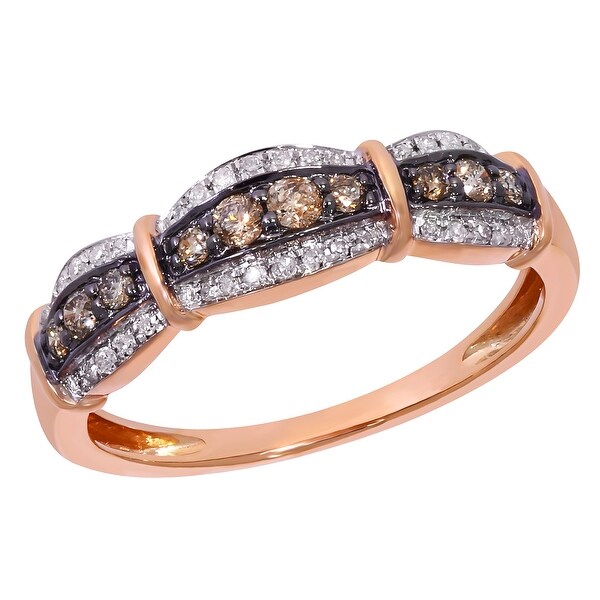 Prism Jewel 0.31ct Round Cut Brown Color Diamond with Diamond Anniversary Ring