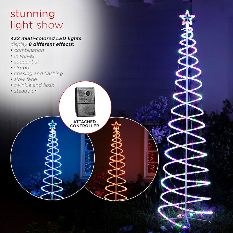Alpine Corporation Indoor/Outdoor Artificial Spiral Christmas Tree with Multi-Color LED Lights - White