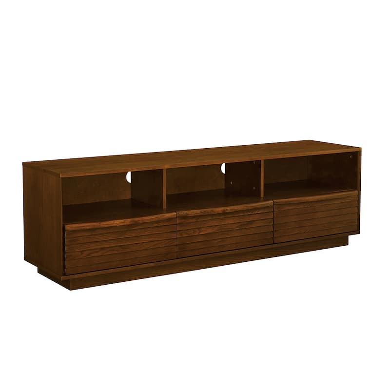 Roomfitters 63" Mid Century Modern TV Stand, Solid Wood Farmhouse Entertainment Console, Louver Doors & Outlet Holes
