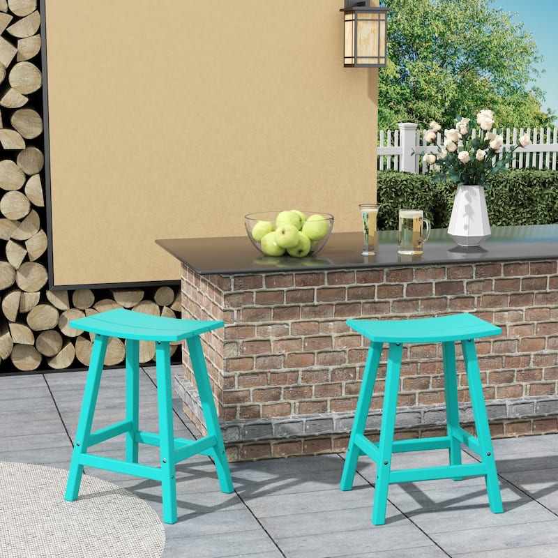 Polytrends Laguna Hdpe All Weather Outdoor Patio 24" Saddle Seat Counter Stool (Set Of 2) - Turquoise