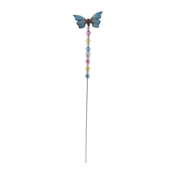 21" Blue And Purple Beaded Acrylic Flying Butterfly Metal Garden Pick - N/A