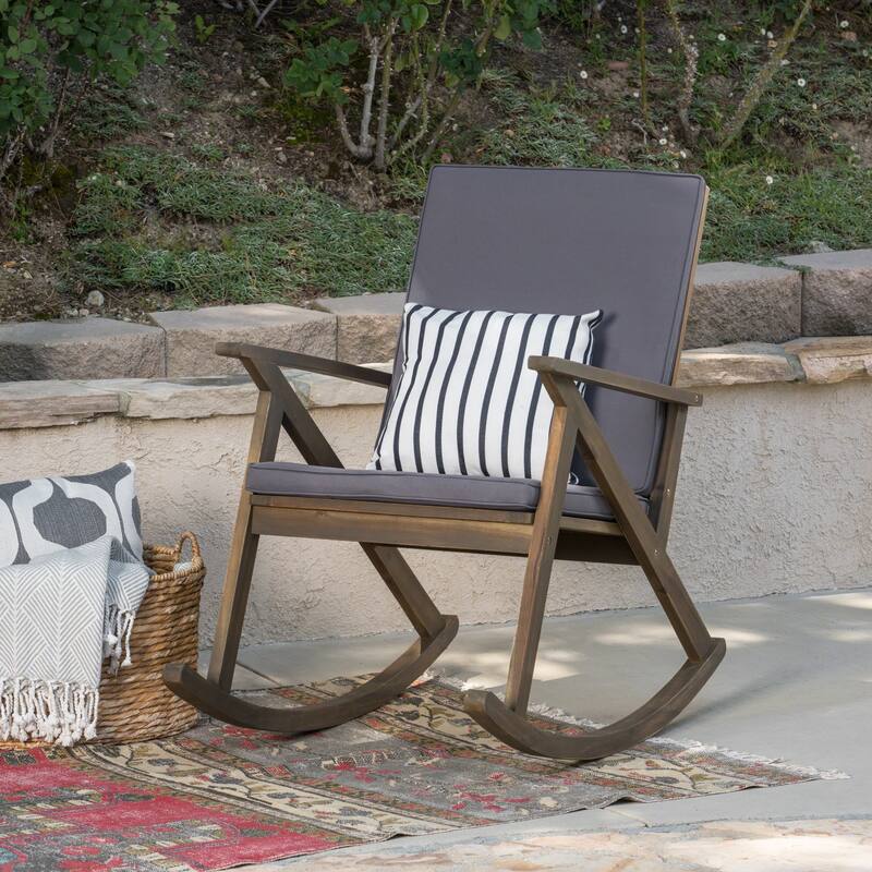 Acacia Rocking Chair Outdoor Use, Durable Acacia Wood, Water-Resistant Cushions, for Garden, Lawn, Backyard, Pool