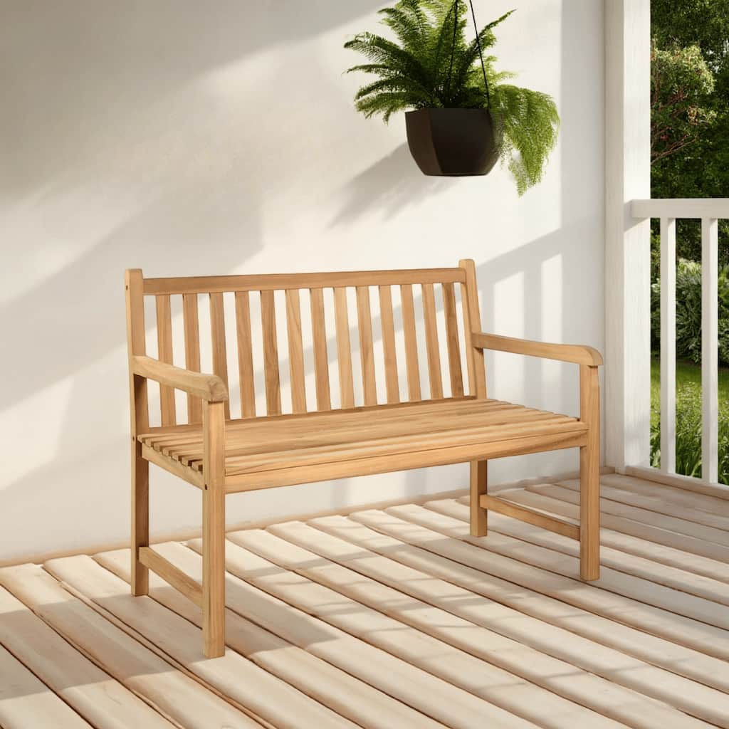 Outdoor Bench, Natural Brown Teak Wood Frame, Slatted Design, 45 Inch