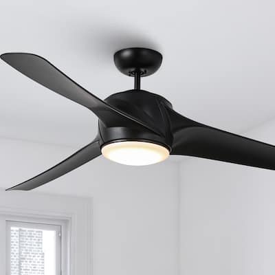 60" Matte Black Large Windmill Ceiling Fan with Light and Wall Control - 60-inch W x 14.1-inch H