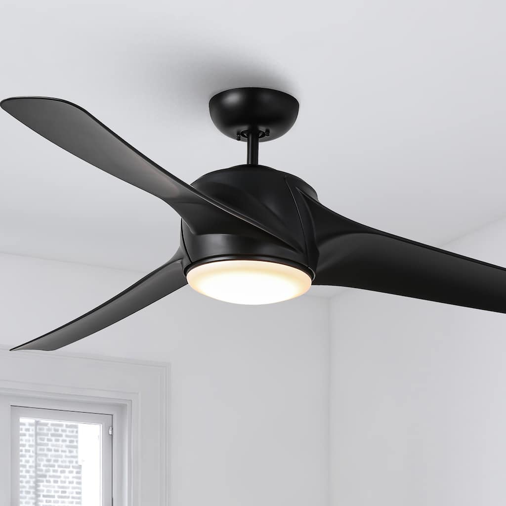 60" Matte Black Large Windmill Ceiling Fan with Light and Wall Control - 60-inch W x 14.1-inch H