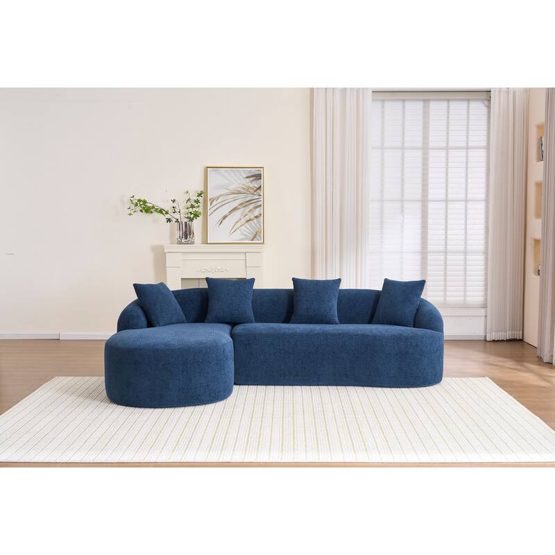 98.4" Chenille L-Shaped Sectional Sofa with Chaise & Pillows - Antique Blue,Blue