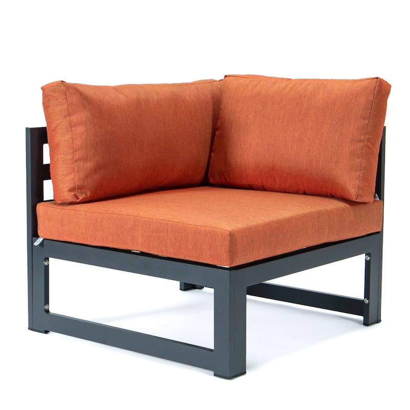 LeisureMod Chelsea 4-Piece Outdoor Patio Sectional Loveseat Set Black Aluminum with Cushions