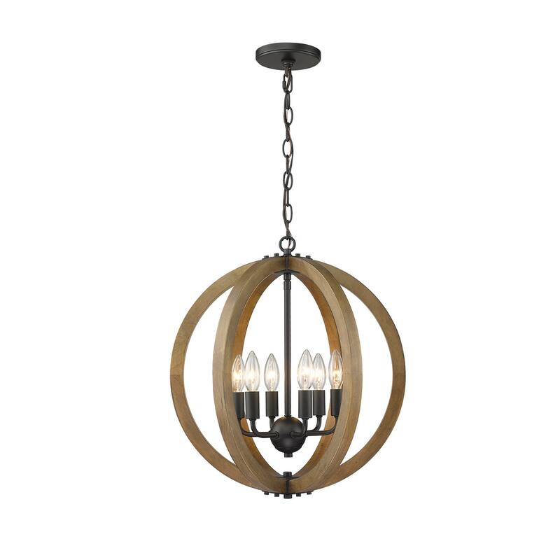 Modern Rustic Wooden 6 Light Mini Circle Orb Pendant