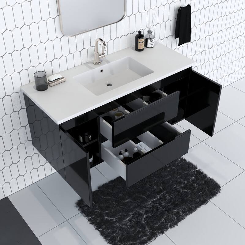 Volpa USA Salt 48-Inch Wall Mounted Floating Bathroom Vanity Set