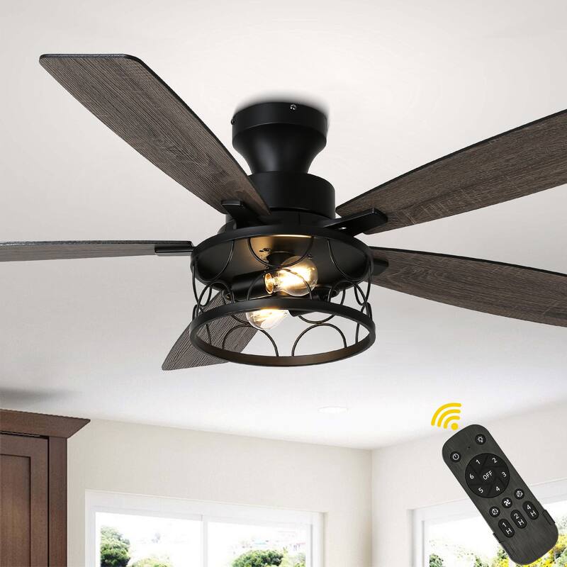 Bella Depot 52" Black Low Profile Ceiling Fan with Light and Remote Control