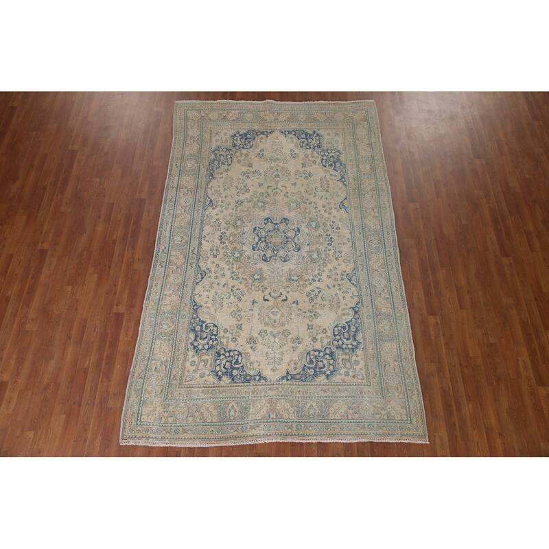 Antique Traditional Distressed Tabriz Persian Rug Handmade Wool Carpet - 6'3" x 9'9"