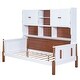 preview thumbnail 13 of 13, Twin Size Platform Bed with Multiple Storage Shelves and Walnut Accents, Solid Wood Frame, White+Walnut Finish