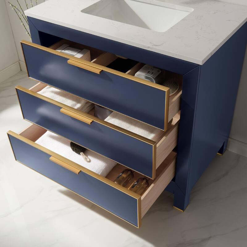 Altair Jackson Single Bathroom Vanity Set in Royal Blue and Aosta White Stone Countertop - 36