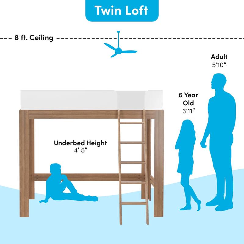 Mid-Century Modern Twin-Size High Loft Bed