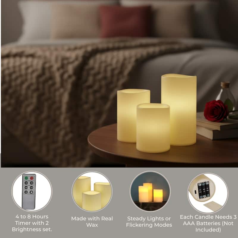 Lavish Home Set of 3 LED Flameless Candle with Remote