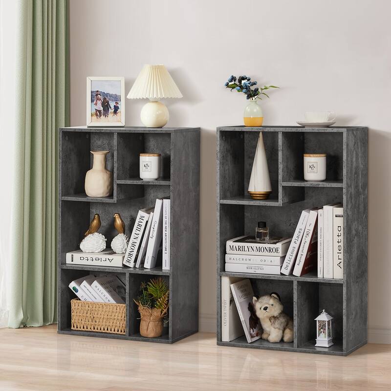 VECELO Widened Version, 3-Tier Five Open Cube Wooden Bookcase Organizer, Bookshelf, Book Storage