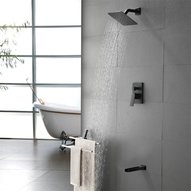 Wall Mounted Tub Shower Faucet with Rough-in Valve Rainfall Pressure Balance Shower System with Tub Spout