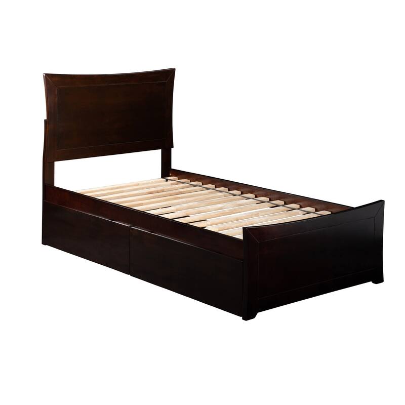 Full Platform Bed with Storage Drawers - Neo-Classical Design, Walnut Finish, Modern Bed Frame
