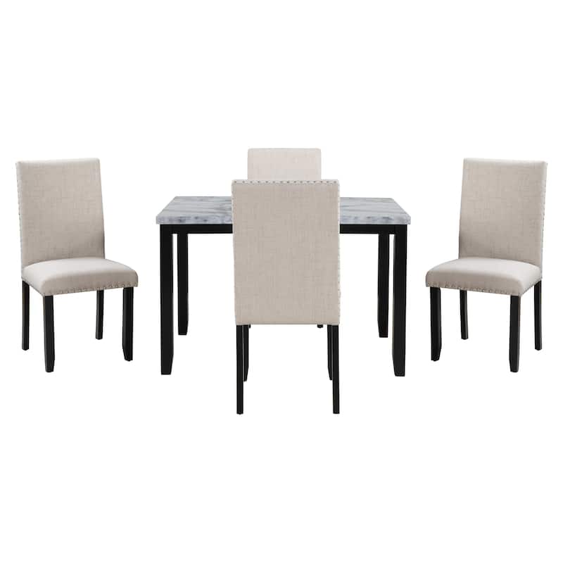 Faux Marble 5-Piece Dining Set with 4 Cushion Chairs