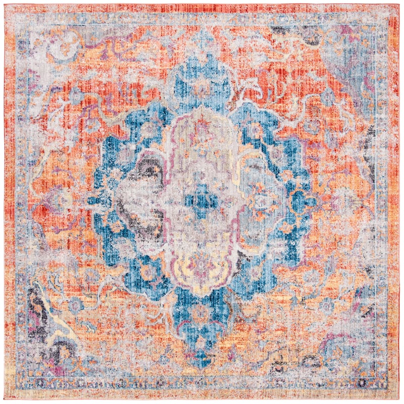 SAFAVIEH Bristol Dilek Vintage Boho Oriental Polyester Rug - 7' Square - Blue/Orange