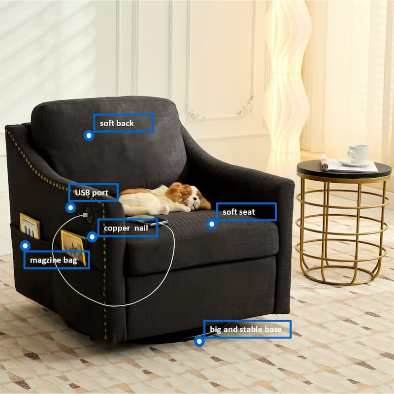 Modern Fabric Accent Swivel Chair with USB Ports, Set of 1