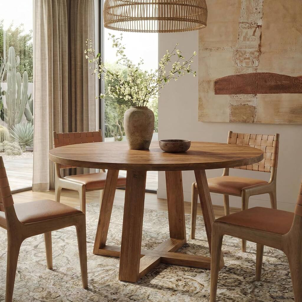 47.2" Solid Wood Round Dining Table, Farmhouse Kitchen Table for 4-6 - 47.2"D x 47.2"W x 29.9"H