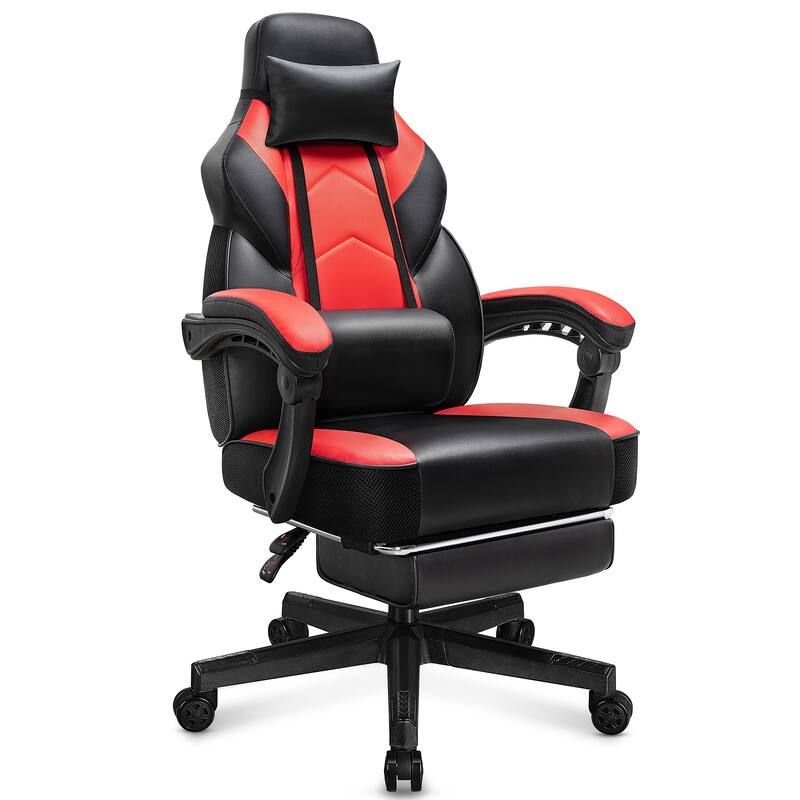 Adjustable Ergonomic Gaming Chair, Swiveling Racing Computer Chair with Footrest - Red