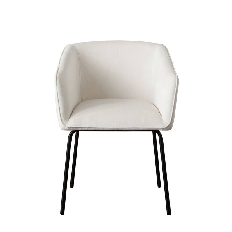Voro Dining Chair Set of 2, Mist White Fabric, Sleek Black Metal Legs