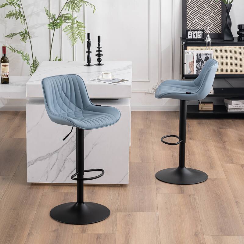 Adjustable Bar Stools Set of 2, Faux Leather Swivel Bar Chairs