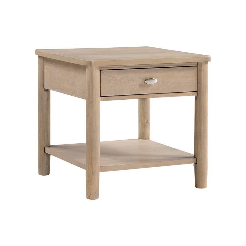 Neka Side End Table, Drawer Shelf, Brown Wood and Veneer, 24 Inch