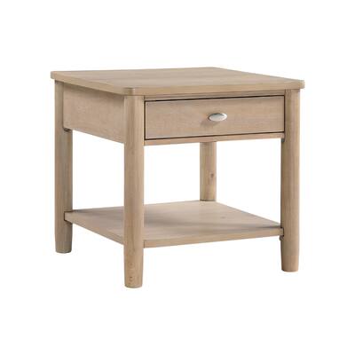 Neka Side End Table, Drawer Shelf, Brown Wood and Veneer, 24 Inch
