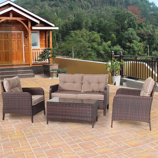 Costway 4 PCS Outdoor Patio Rattan Wicker Furniture Set ... Costway 4 PCS Outdoor Patio Rattan Wicker Furniture Set ... on Outdoor Wicker Patio Furniture id=61178