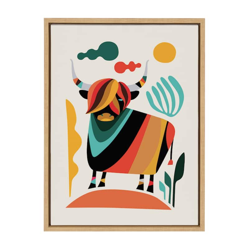 Kate and Laurel Sylvie Cow Framed Canvas by Rachel Lee - 18x24 - Plastic - Natural
